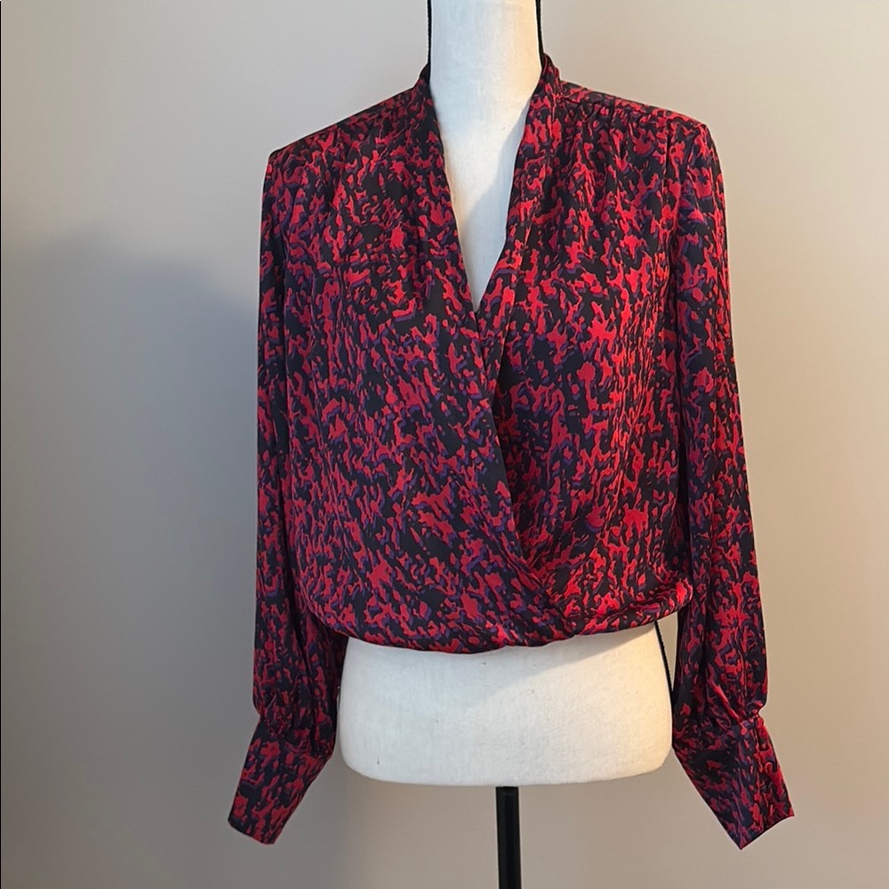 Express Women's Red and Black Animal Printed Blouse